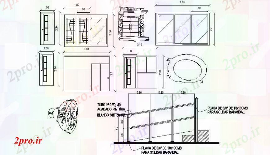 دانلود نقشه جزئیات طراحی در و پنجره بلوک های دو بعدی جزئیات واحد درب نقشه به 14 در 24 متر (کد103937)