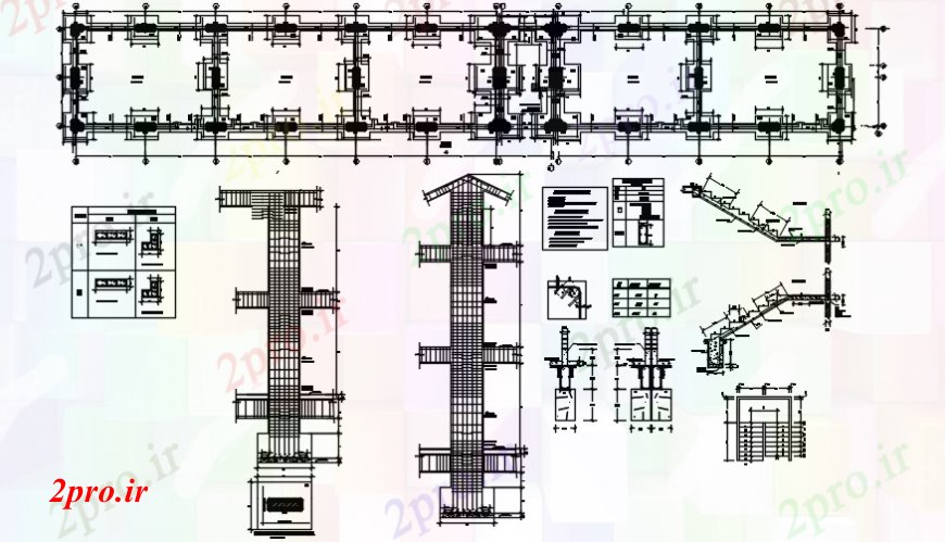 دانلود نقشه طراحی جزئیات ساختار طرحی بنیاد با ستون و راه پله آموزش  موسسه طراحی جزئیات  (کد103941)