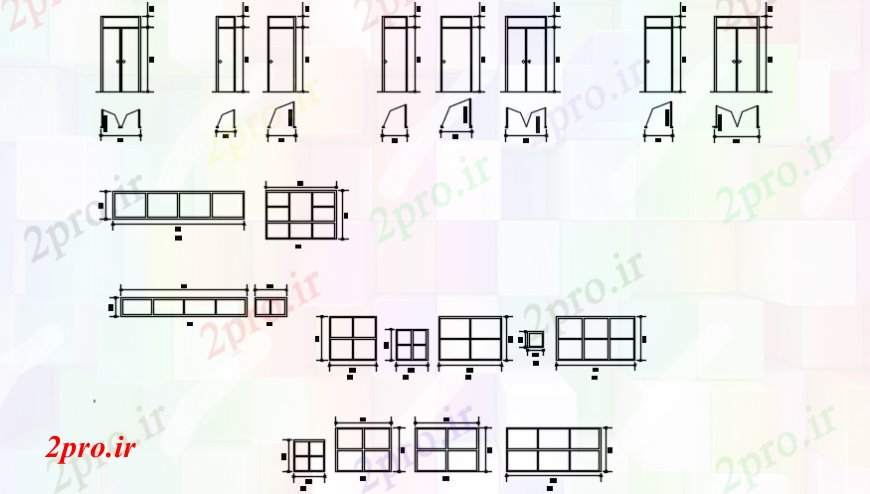 دانلود نقشه جزئیات طراحی در و پنجره  درب های متعدد و پنجره بلوک نما جزئیات برای آموزش و پرورش ساخت (کد103944)