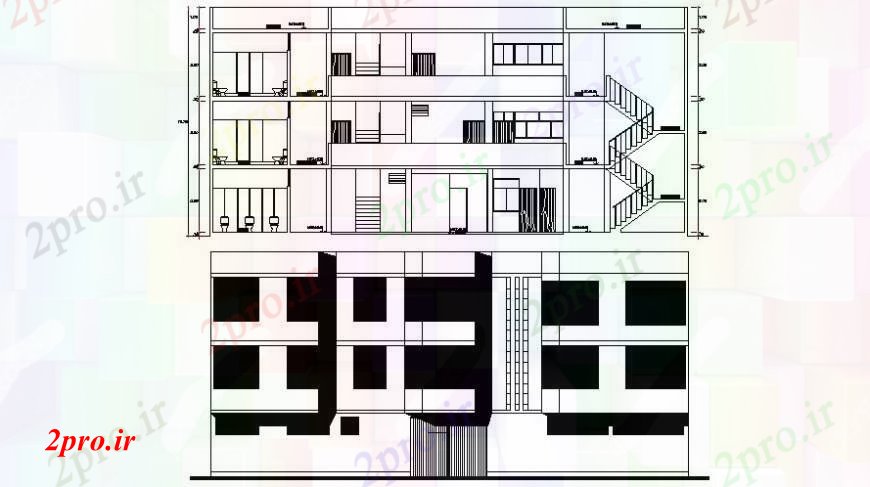 دانلود نقشه مسکونی  ، ویلایی ، آپارتمان  نماو نقشه مقطعی آپارتمان   (کد103982)