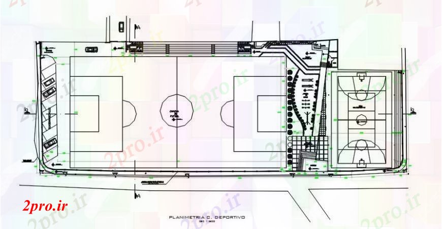 دانلود نقشه ورزشگاه ، سالن ورزش ، باشگاه طراحی  دو بعدی  ورزشی  اتوکد مرکز (کد103996)