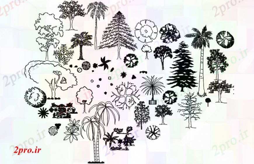 دانلود نقشه درختان و گیاهان نهال و بلوک نما درخت  (کد104058)