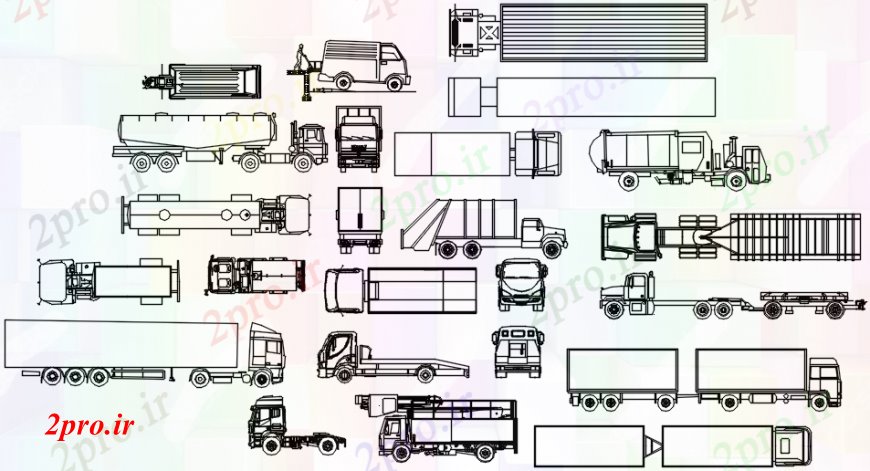 دانلود نقشه بلوک های حمل و نقل کامیون های متعدد طولانی و بلوک های خودرو سازنده طراحی جزئیات  (کد104075)