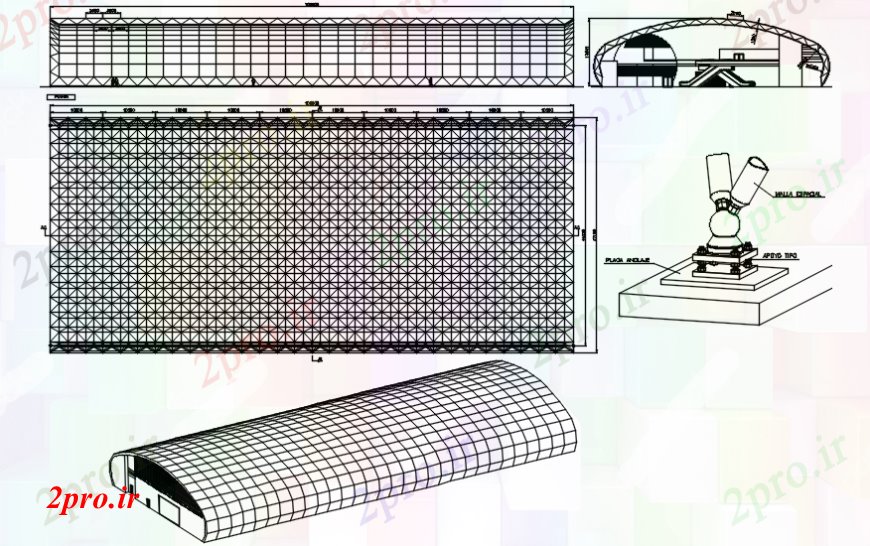 دانلود نقشه کارخانه صنعتی  ، کارگاه نما انبار، نقشه پوشش سقف و ساختار طراحی جزئیات  (کد104082)