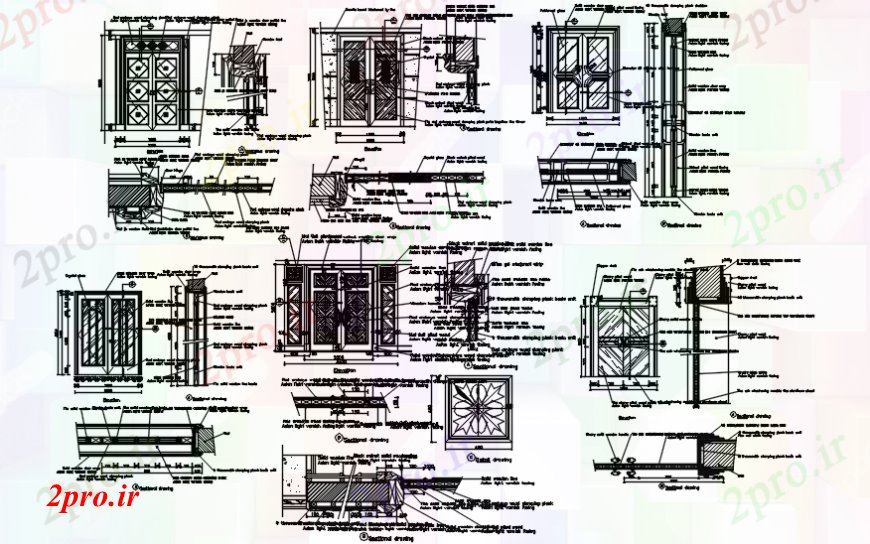 دانلود نقشه جزئیات طراحی در و پنجره  تنها و نماات دو درب و تاسیسات  (کد104088)
