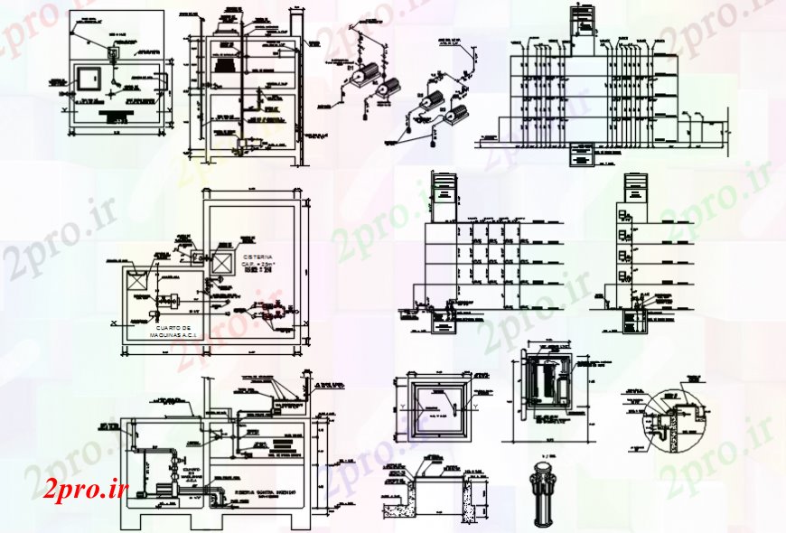 دانلود نقشه جزئیات لوله کشی بخش مخزن آب، سیستم های هیدرولیک و ساختار لوله کشی طراحی جزئیات  (کد104095)
