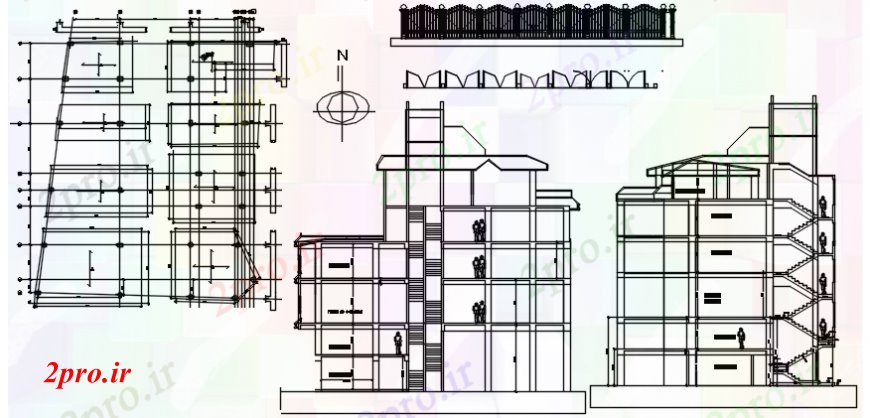 دانلود نقشه مسکونی  ، ویلایی ، آپارتمان  مقابل ساختمان چند آشنا و بخش تماس، حصار و درب و ساختار جزئیات (کد104104)