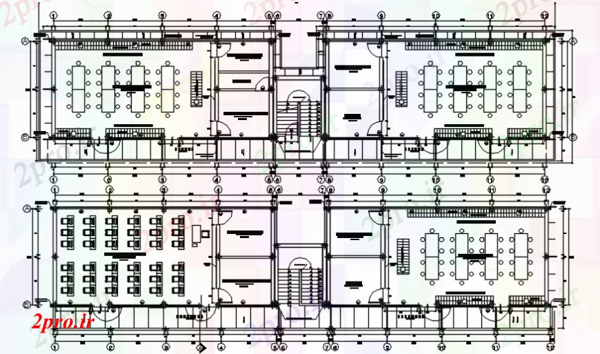 دانلود نقشه دانشگاه ، آموزشکده ، مدرسه ، هنرستان ، خوابگاه - آموزش و پرورش ساختمان دو طبقه توزیع طرحی های 7 در 34 متر (کد104136)