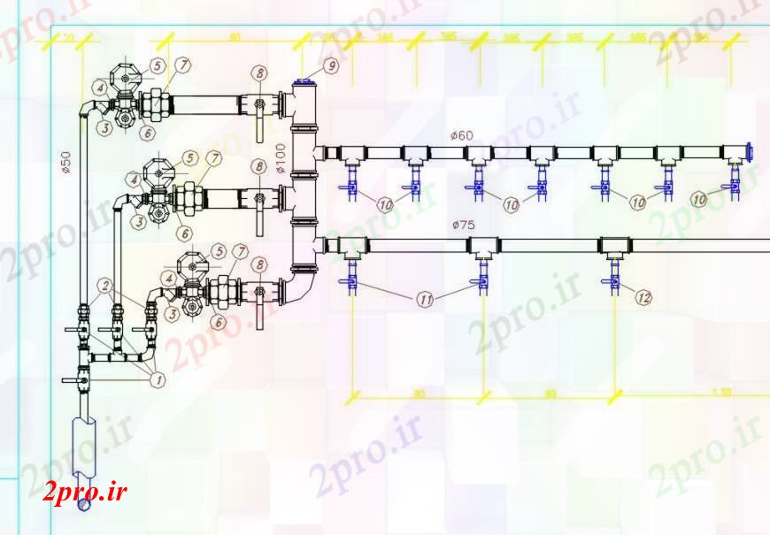 دانلود نقشه جزئیات لوله کشی طراحی  دو بعدی  از بند یا دریچه جاریشدن طراحی اتاق دریچه (کد104160)