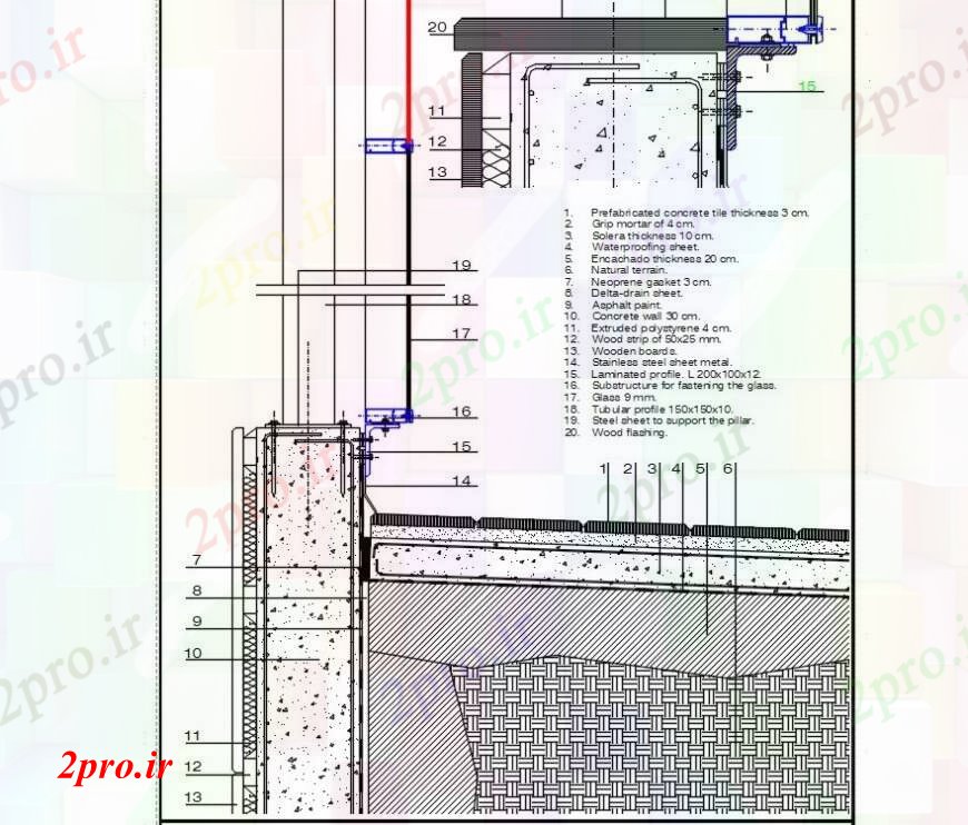 دانلود نقشه جزئیات پله و راه پله   کاشی های بتنی طراحی ضخامت   (کد104162)