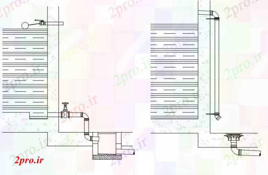 دانلود نقشه جزئیات ساخت و ساز تخلیه مخزن آب و سرریز جزئیات  (کد104166)
