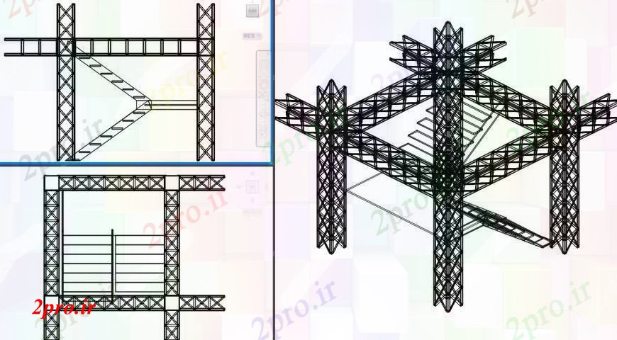 دانلود نقشه جزئیات پله و راه پله   مدل تریدی از راه پله در ساختار فلزی (کد104170)