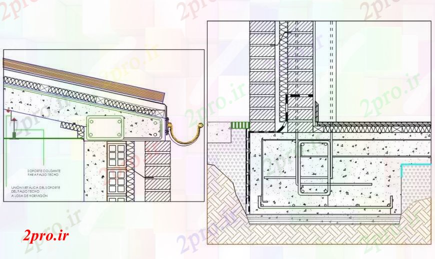 دانلود نقشه جزئیات ساخت و ساز طراحی  دو بعدی  اتصال سقف با قطره قطره شدن (کد104185)