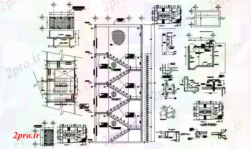 دانلود نقشه جزئیات پله و راه پله    طراحی جزئیات RCC راه پله ساختار  (کد104189)