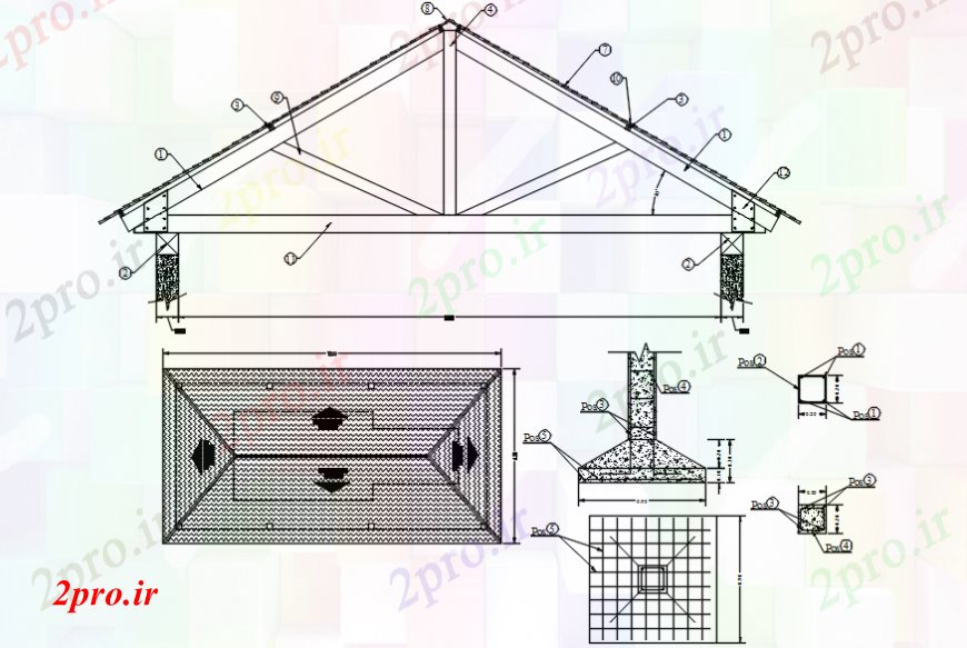 دانلود نقشه طراحی جزئیات ساختار بخش سقف توالت با ستون و ساخت و ساز جزئیات (کد104210)