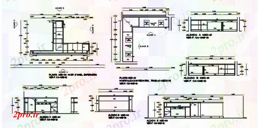 دانلود نقشه طراحی مبلمان آشپزخانه میز آشپزخانه و نماات مبلمان و نجاری جزئیات (کد104267)