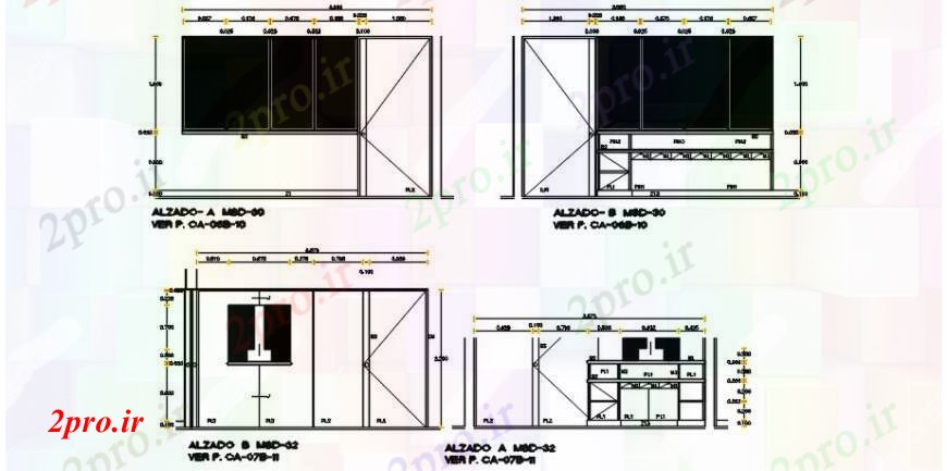 دانلود نقشه آشپزخانه نما آشپزخانه کاخ و بخش با  درب طراحی جزئیات  (کد104268)