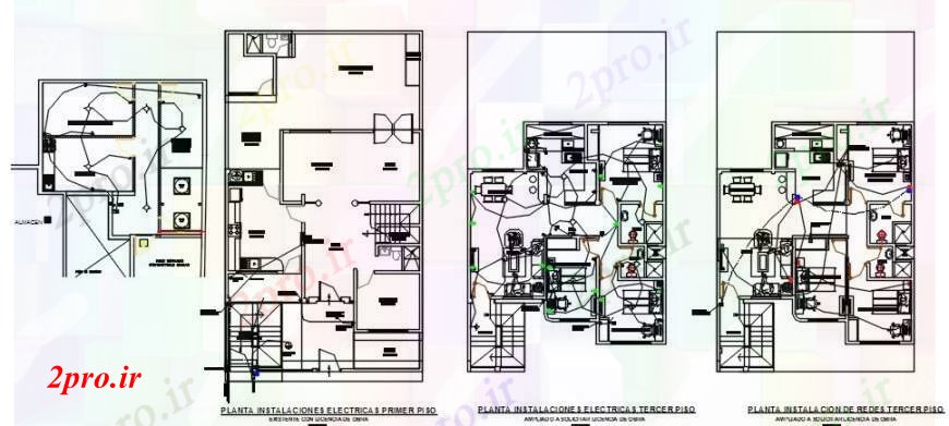 دانلود نقشه مسکونی ، ویلایی ، آپارتمان خانه طرحی طبقه سه دان و نصب و راه اندازی طراحی جزئیات الکتریکی 10 در 17 متر (کد104298)