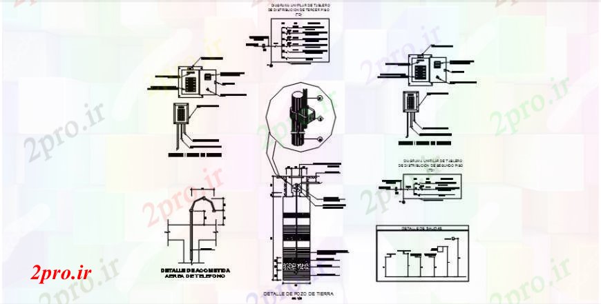 دانلود نقشه اتوماسیون و نقشه های برق نمودار رایزر، تلفن و برق جزئیات برای خانه (کد104299)