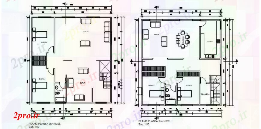 دانلود نقشه مسکونی  ، ویلایی ، آپارتمان  دوم و طرحی طبقه سوم جزئیات طرحی خانه های مسکونی (کد104307)