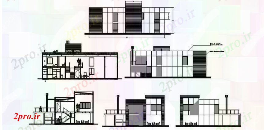 دانلود نقشه مسکونی  ، ویلایی ، آپارتمان  دو خانه دان تمام نما و بخش طرفه  (کد104321)