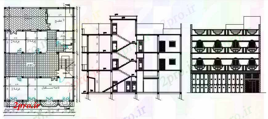 دانلود نقشه مسکونی  ، ویلایی ، آپارتمان  بخش خانه سه طبقه، طرحی فریم و ساختار طراحی جزئیات  (کد104382)