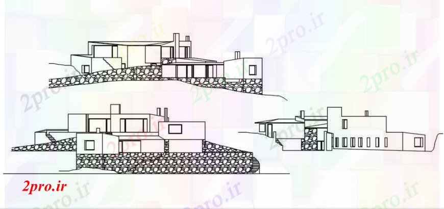 دانلود نقشه مسکونی  ، ویلایی ، آپارتمان  خانه ای زیبا از نما تمام سطوح طرفه طراحی جزئیات  (کد104400)