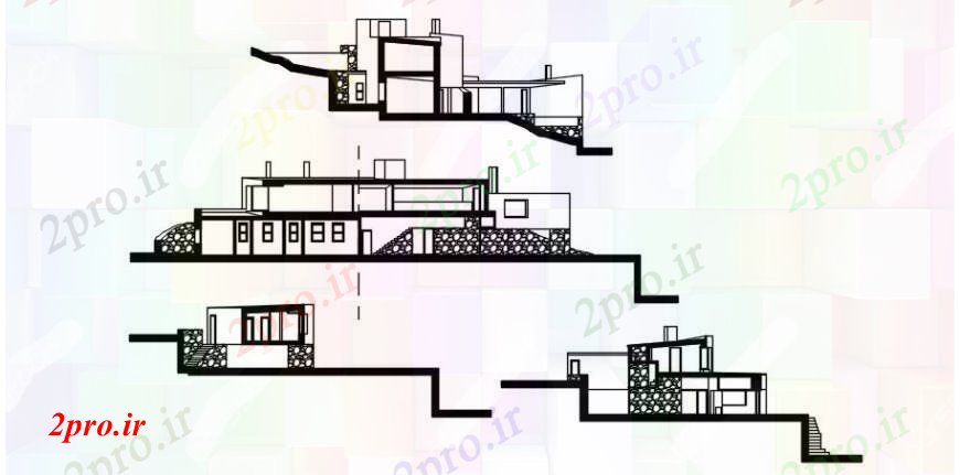 دانلود نقشه مسکونی  ، ویلایی ، آپارتمان  خانه بر روی تپه نماات و بخش طراحی جزئیات  (کد104401)