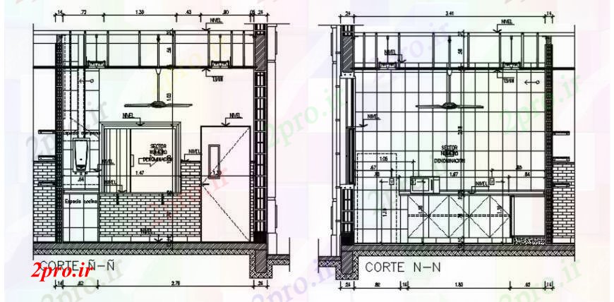 دانلود نقشه آشپزخانه خانه مقابل آشپزخانه و تماس دو طرفه بخش  (کد104465)