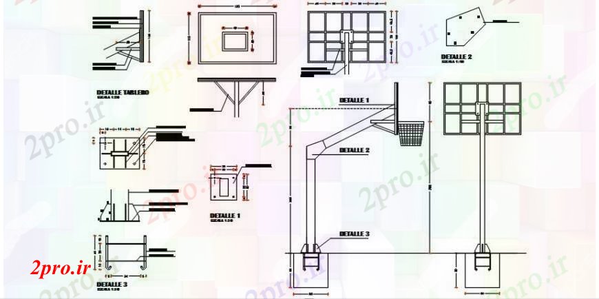 دانلود نقشه ورزشگاه ، سالن ورزش ، باشگاه   جزئیات طراحی های بسکتبال خالص (کد104469)