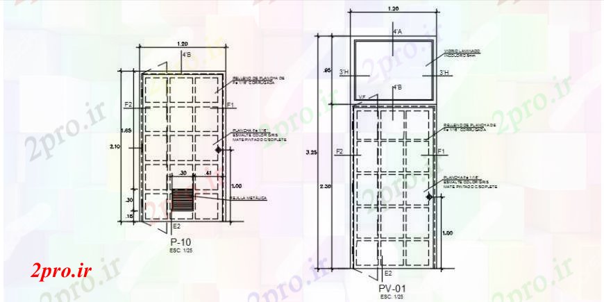 دانلود نقشه جزئیات طراحی در و پنجره  دو درب بلوک نما طراحی جزئیات  (کد104477)