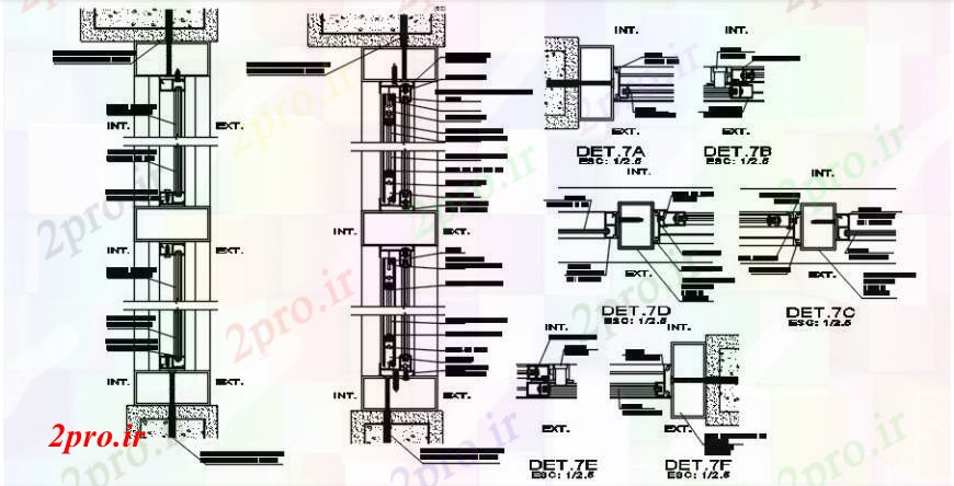 دانلود نقشه جزئیات طراحی در و پنجره  جفت درب، فریم و نصب و راه اندازی طراحی جزئیات  (کد104483)