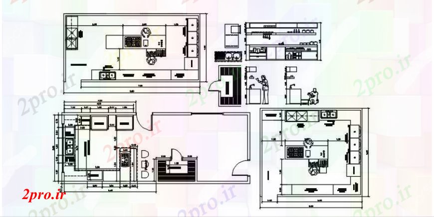 دانلود نقشه آشپزخانه بخش آشپزخانه و طرحی جزئیات صنعتی  بزرگ با مبلمان جزئیات طراحی  (کد104493)