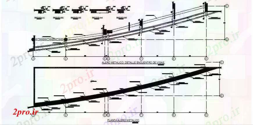 دانلود نقشه طراحی جزئیات ساختار بالا بخش سقف فلزی و ساخت و ساز جزئیات  (کد104501)