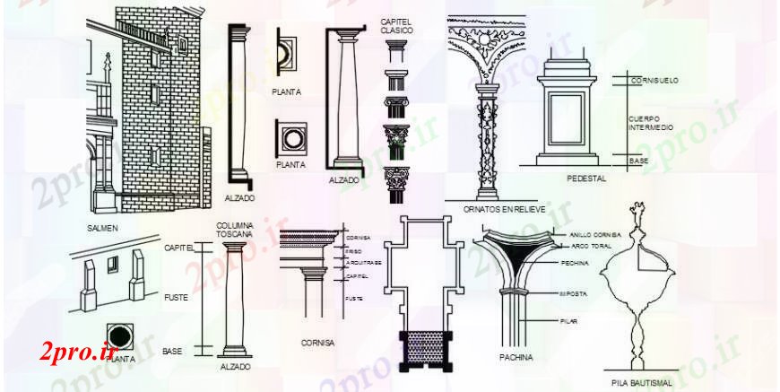 دانلود نقشه بلوک ، آرام ، نماد دیوار میراث متعدد و بلوک های ستون  (کد104509)