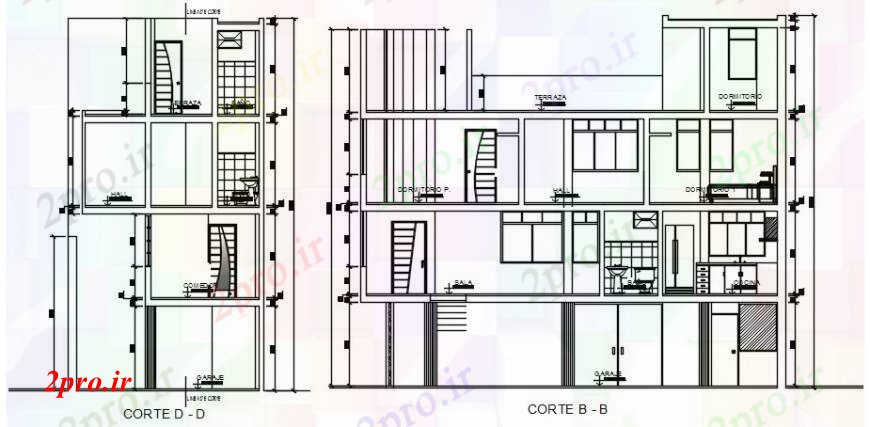 دانلود نقشه مسکونی  ، ویلایی ، آپارتمان  اصلی و بخش سمت جزئیات طراحی سه دان خانه (کد104525)