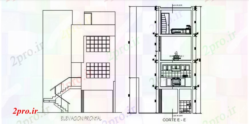 دانلود نقشه مسکونی  ، ویلایی ، آپارتمان  نما اصلی و بخش طراحی اصلی مشخصات سه دان خانه (کد104526)