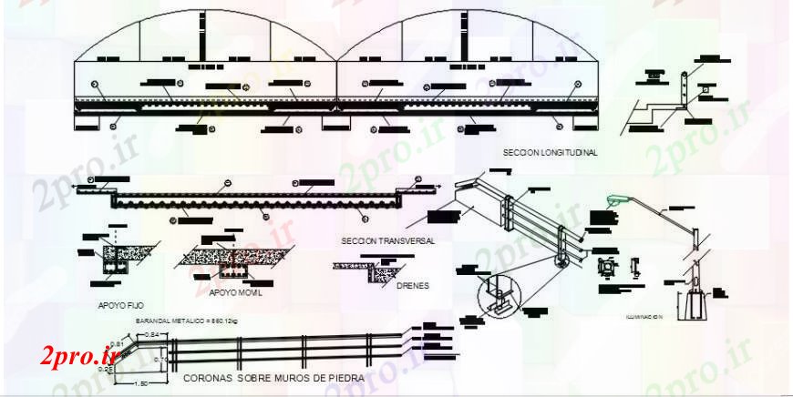 دانلود نقشه جزئیات ساخت پل عرضی و بخش ساخت و ساز و طولی جزئیات پل فضایی (کد104565)