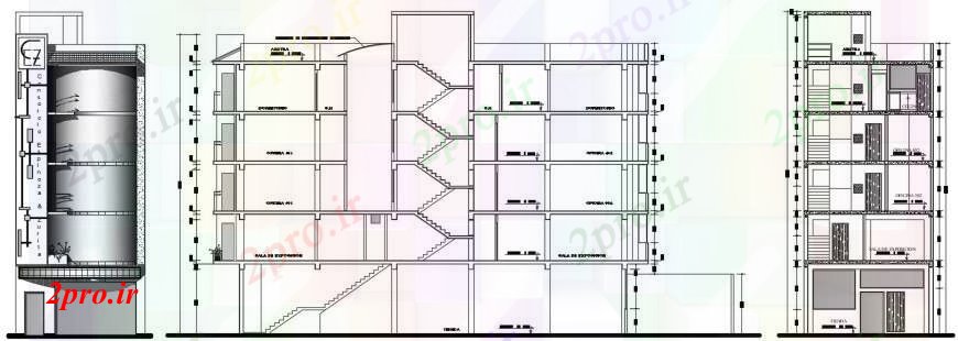 دانلود نقشه مسکونی ، ویلایی ، آپارتمان نما اصلی و تمام طرفه جزئیات طراحی مقطعی از آپارتمان آپارتمان ساخت و ساز 7 در 23 متر (کد104583)