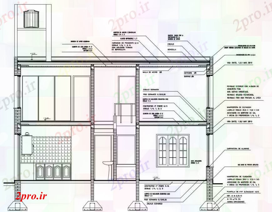 دانلود نقشه مسکونی  ، ویلایی ، آپارتمان  خانه دو طبقه جلو بخش سازنده طراحی جزئیات  (کد104591)