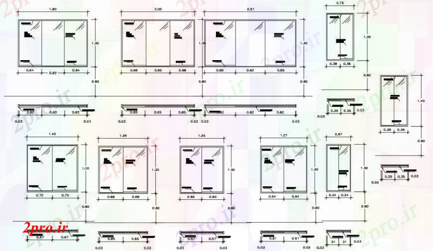 دانلود نقشه جزئیات طراحی در و پنجره  درب و پنجره نما بلوک دو بعدی  طراحی جزئیات  (کد104602)