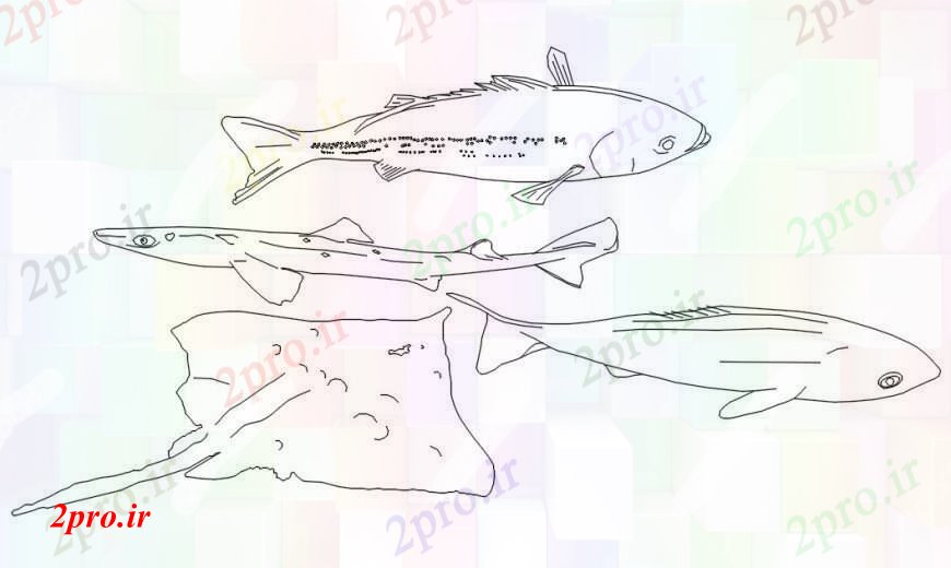 دانلود نقشه بلوک حیوانات بلوک های  ماهی  (کد104615)