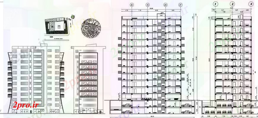 دانلود نقشه ساختمان مرتفعبلند نماات چند منظوره ساخت و ساز و بخش طراحی جزئیات 17 در 27 متر (کد104622)
