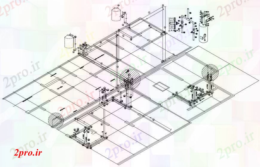 دانلود نقشه جزئیات لوله کشی سیستم نمودار آب هیدرولیک برای تجهیزات بهداشتی طراحی جزئیات  (کد104627)