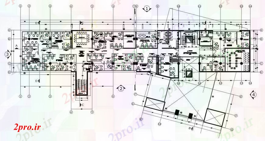 دانلود نقشه ساختمان دولتی ، سازمانی طرحی شهرداری توزیع دفتر با مبلمان جزئیات طراحی 16 در 88 متر (کد104643)