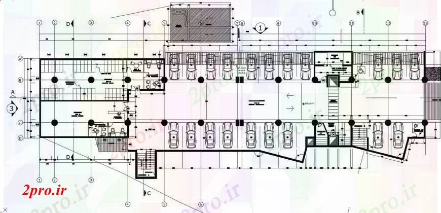 دانلود نقشه ساختمان دولتی ، سازمانی زمین و توزیع کف پارکینگ جزئیات طرحی برای شهرداری ایجاد 16 در 88 متر (کد104645)