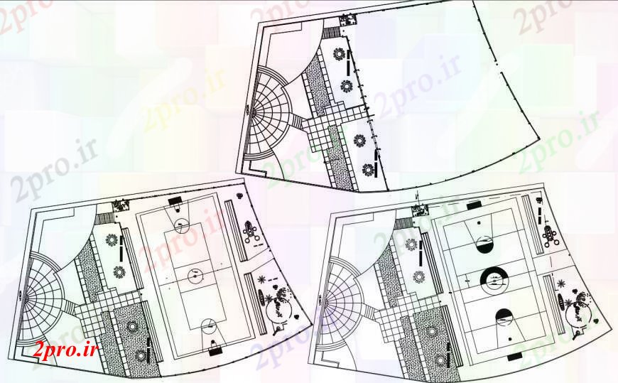 دانلود نقشه ورزشگاه ، سالن ورزش ، باشگاه طرحی ورزشی مرکز پخش و محوطه سازی ساختار جزئیات 19 در 36 متر (کد104662)