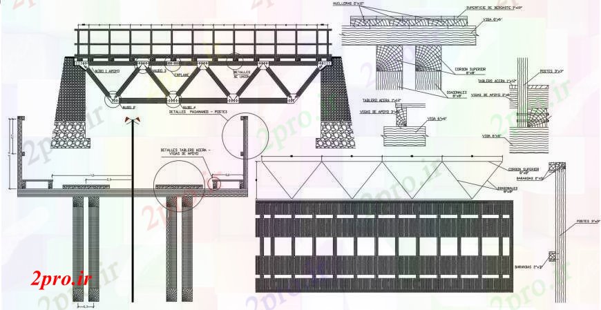 دانلود نقشه جزئیات ساخت پل پل چوبی بالای صفحه  نما، بخش و ساخت و ساز جزئیات (کد104716)
