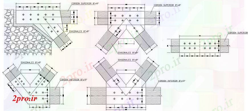 دانلود نقشه جزئیات ساخت پل پل چوبی همه بخش برش طرفه و ساختار جزئیات (کد104718)