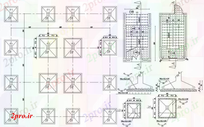 دانلود نقشه طراحی اتوکد پایه بنیاد جزئیات ساختار طرحی و کفش مبنایی برای ویلا  (کد104729)